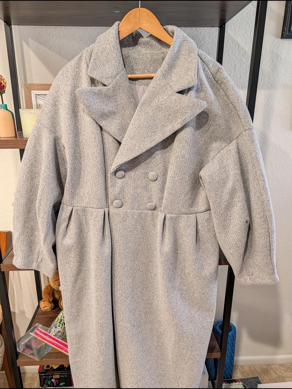 Oversized Double-Breasted Gray Wool Coat